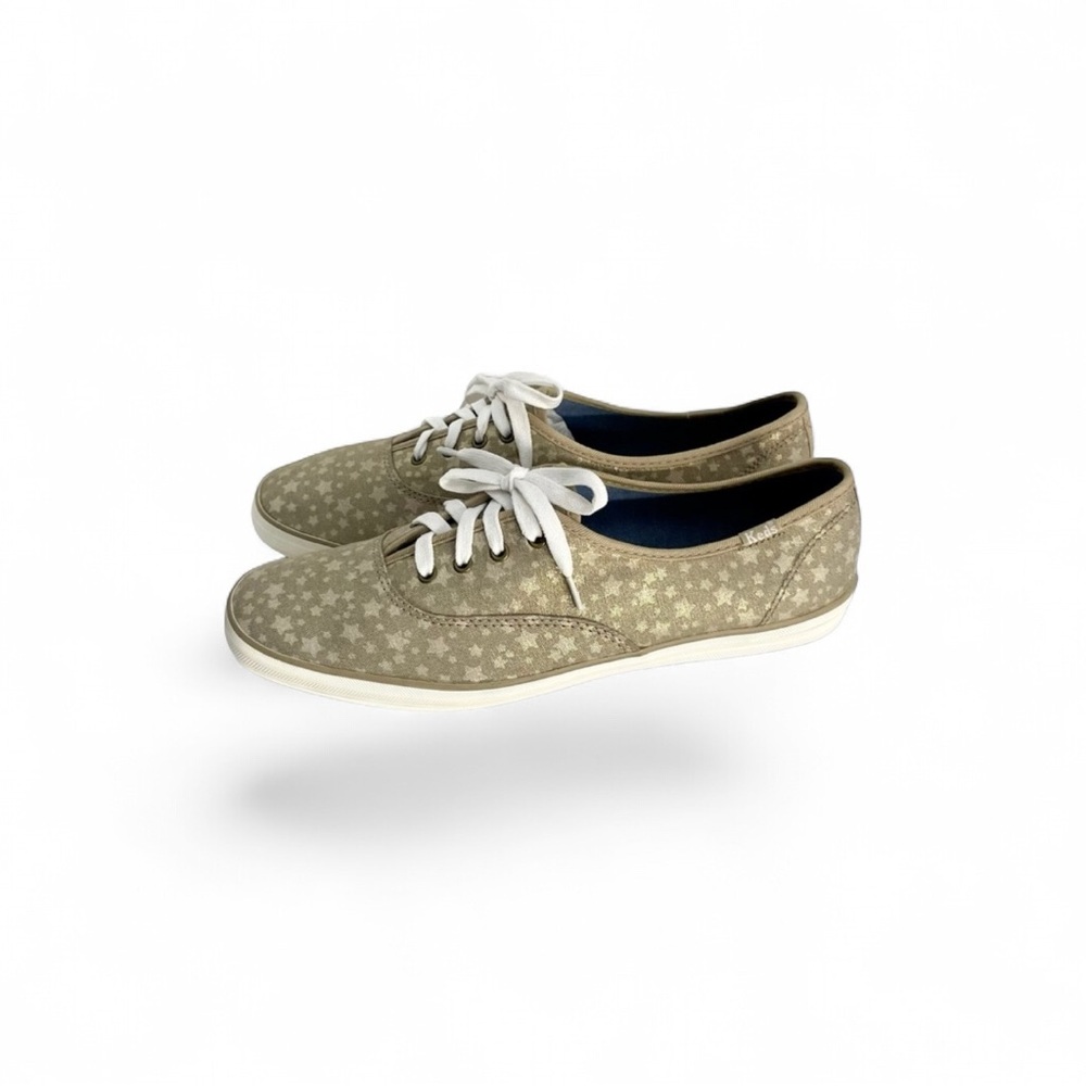 Keds classic canvas fabric gold star print lace up casual sneaker shoes size 9